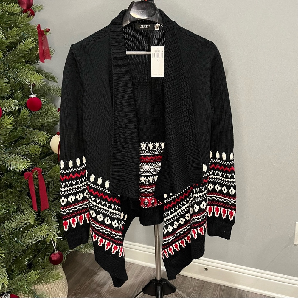 Lauren Ralph Lauren Holiday Fair Isle Open Front Cardigan Sweater NWT Size L